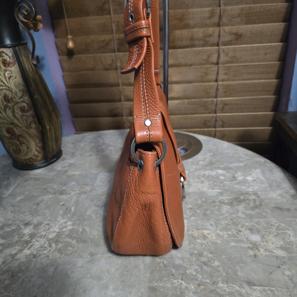 Cole Haan Rustic Orange Pebbled Leather Flap Shoulder Bag - Picture 4 of 15